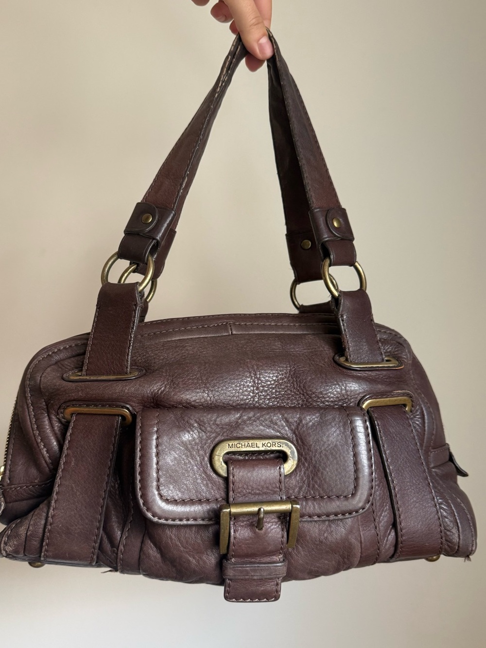 Michael Kors Vintage Y2K Brown Pebbled Leather Buckle Satchel Shoulder Bag